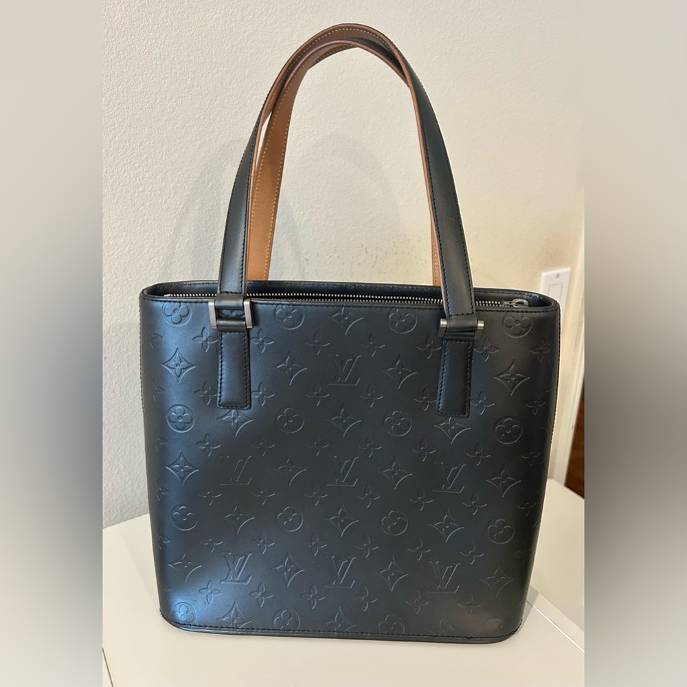 Louis Vuitton Black Embossed Monogram Tote with Tan Handle Interior